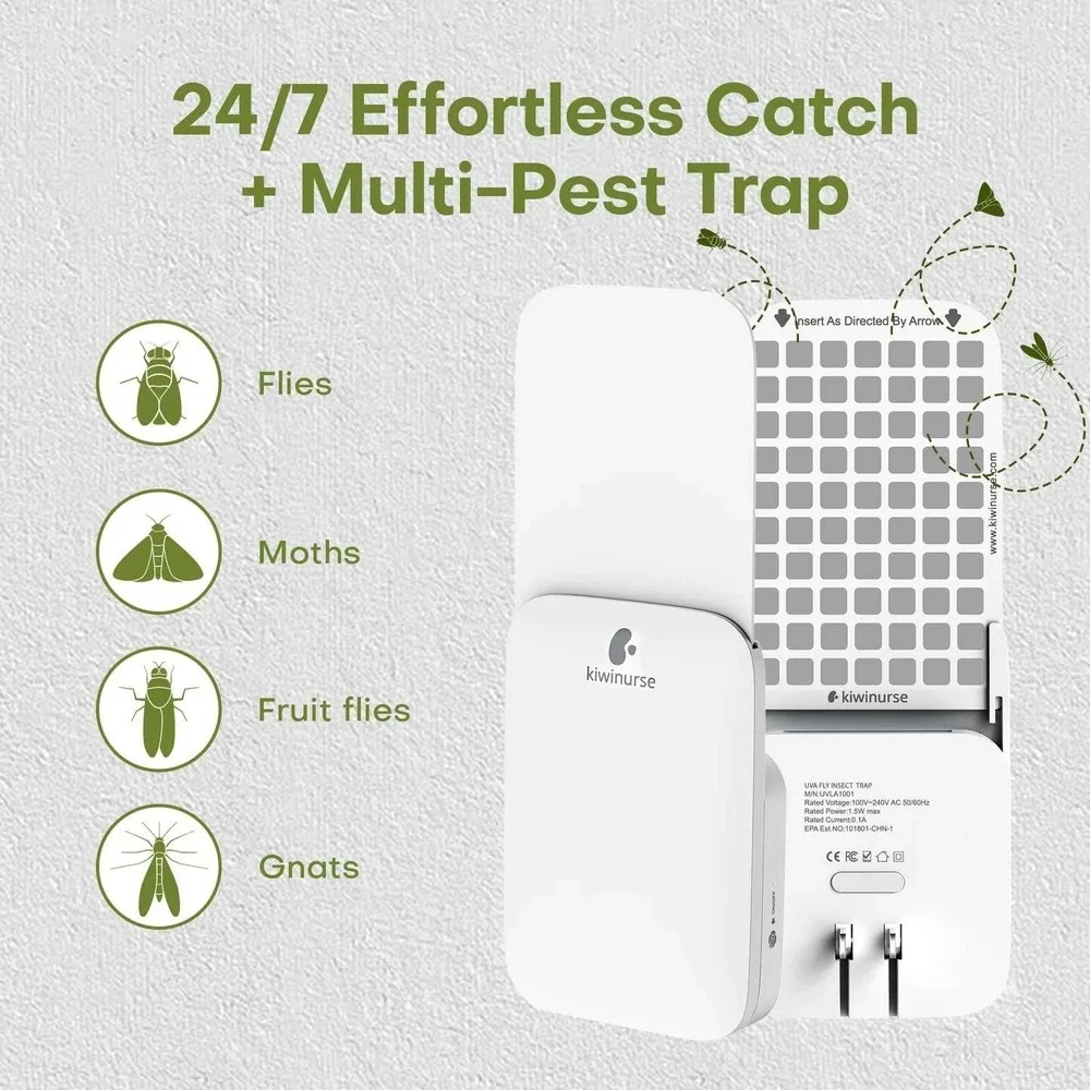 Kiwiruse UV Fly‎ Insect Trap 2 devices & 8 refills Flies Moths Gnats Fruit Flies